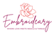 Logo of 'Embroideary' with a floral design on a white background