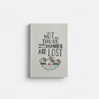 Canvas wall art with 'Not all those who wander are lost' quote and mountain illustration on a white background